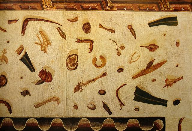 Le Musée absolu / Yann Forget: Mosaik „asarotos oikos – ungefegtes Haus“, römische Kopie nach dem Original von Sosos